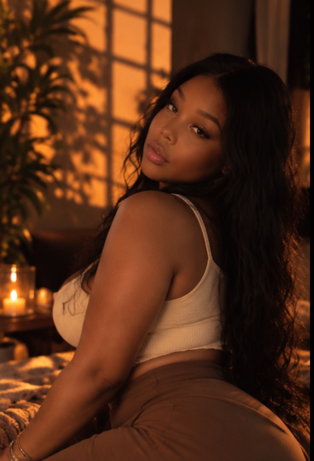 Cece looking over her shoulder in warm amber light