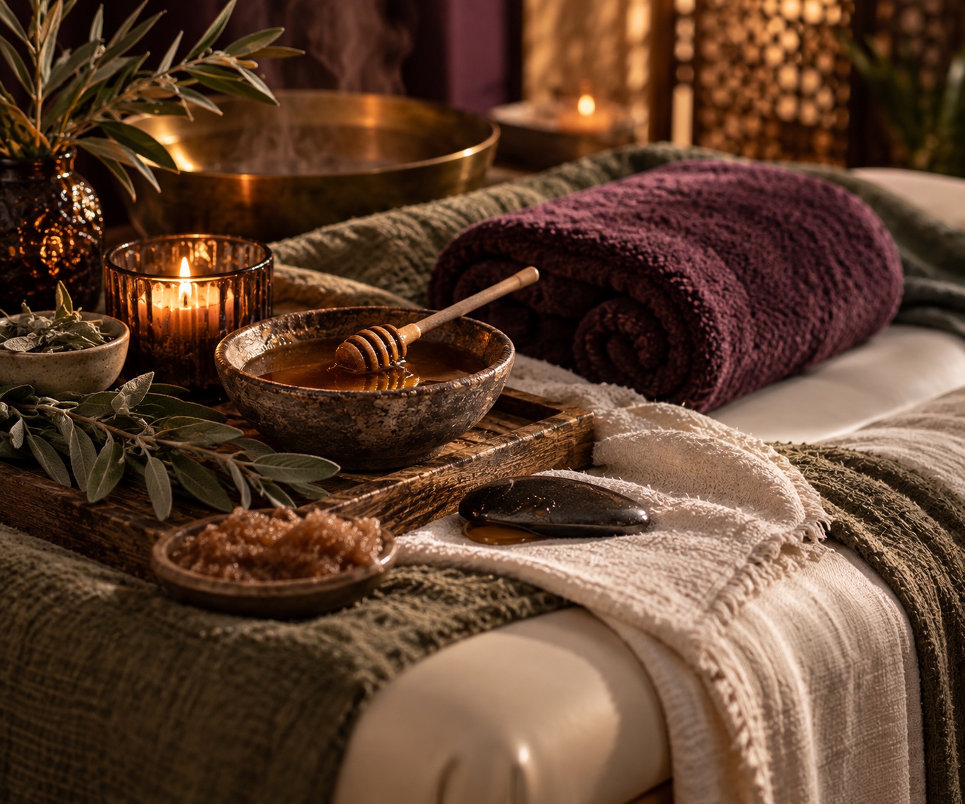 Sage, honey and warm botanical preparation